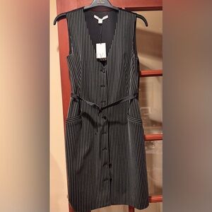 Diane vonFurstenberg Black White Pin Stripe Sleeveless Gilet Dress, Size 14, NWT